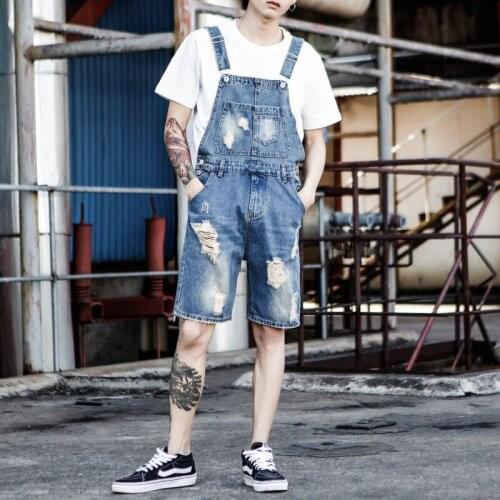 Mens Pants Mens 2019 New Denim One-piece Shorts Mens Summer Japanese Holes Overalls Jumpsuits Size S-4XL 5XL