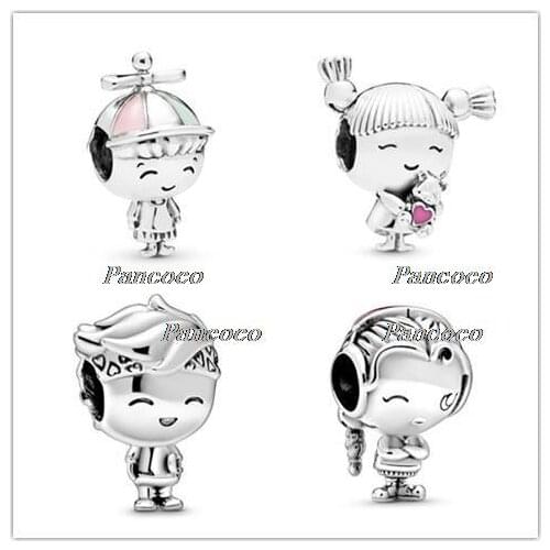 925 Sterling Silver Bead Charm Girl With Pigtails Red Heart Beads Fit Pandora Women Bracelet & Necklace Diy Jewelry