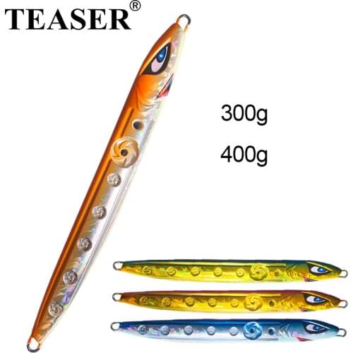 TEASER 300g 400g Fast Sinking Fishing Lure Jig Long Cast Saltwater Deep Sea Luminous Bait 3D Hollow Carving Artificial Fishing