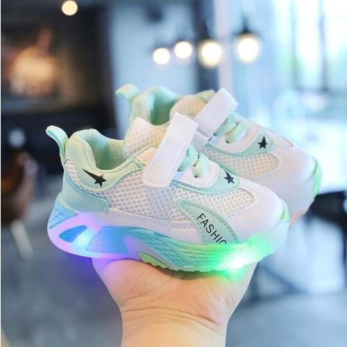 Child Sport Shoes Autumn Luminous Fashion Breathable Kids Boys Net Shoes Girls Anti-Slippery Sneakers With Light Running Shoes