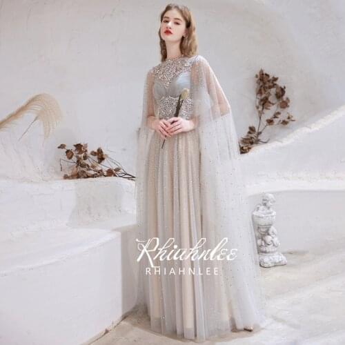 Dubai O-Neck Beading Sexy Evening Dresses Design 2021 Luxury Sleeveless A Line Formal Dress Rhiahnlee