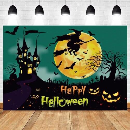 Yeele Halloween Background Night Castle Cartoon Witch Pumpkin Lantern Backdrop Cosplay Party Photography Photo Studio Photophone