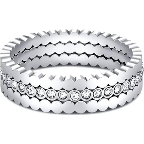 EAMTI 6mm Womens Stainless Steel Ring Cubic Zirconia CZ Silver 3 Pieces Stacked Ring Set High Polish Anniversary Commemoration