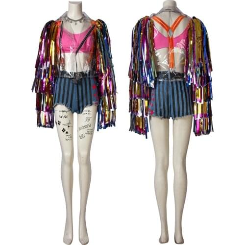 Fancy Halloween Party Quinzel Cosplay Birds of Prey Costume Adult Women Colorful Ribbon Outfit Party Full Props Suit