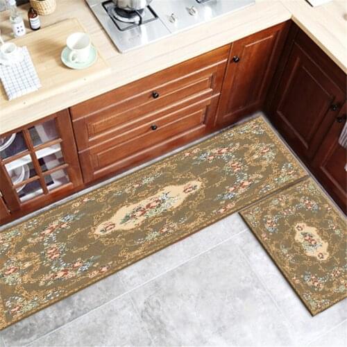 Retro Europe Style Brown Floral Kitchen Carpet Rugs For Entrance Hall Balcony Mat Anti-slip Bedroom Rug Doormat Non-slip