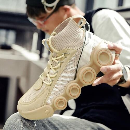 Fashion Mens High Top Sneakers Breathable Running Shoes Personality Wear-resistant Sole Outdoor Antiskid Damping Jogging Shoes