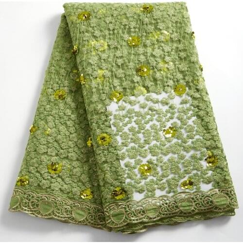 SJD LACE New High Quality Green African Lace Fabric 2021 3 D Flowers French Mesh Nigerian Fabric For Women Wedding Dress A 2376