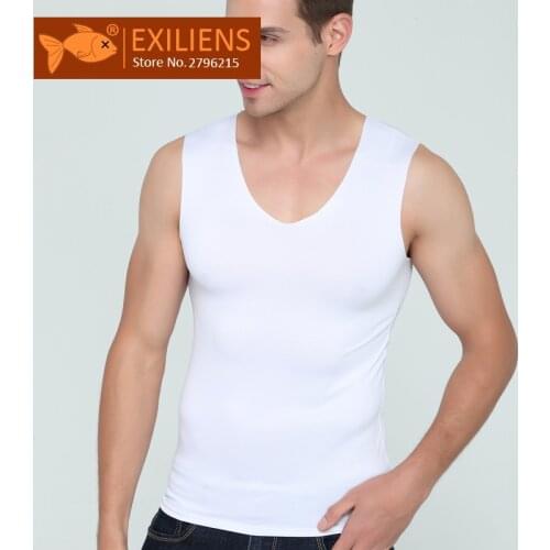 EXILIENS Men Vest Tank Tops Man Underwear Mens Sexy Undershirts Ice Silk Fitness V Neck Sleeveless Seamless Size M-3XL Brand