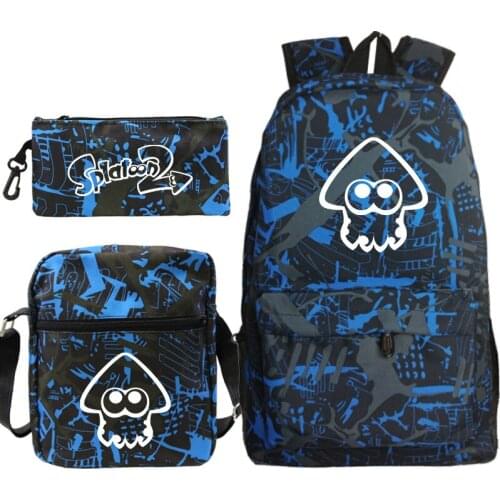 Cute Splatoon Backpack Boys Girls back to school bag Teenagers Travel Mochila 3 PCS/Set Students (bookbag+shouder Bag+pen Bag)
