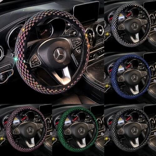 Fashion Full Diamond Car Steering Wheel Cover Mens Womens Four Seasons General Rhinestones Flash Handle Cover Case Accessories