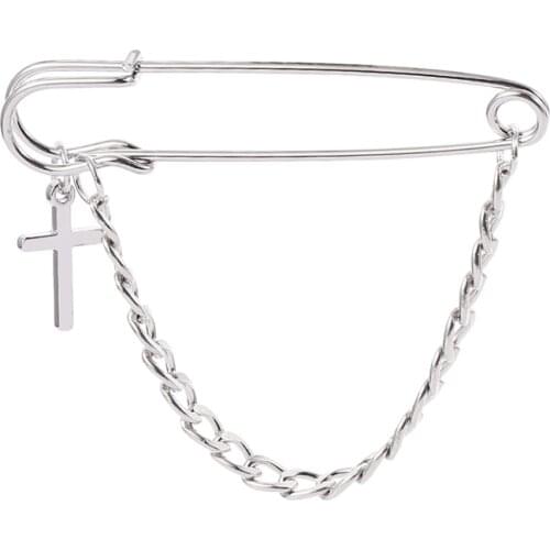 Punk Cross Chain Big Head Pin Fashion Cool For Man Women Street Charm Suit Clothes Brooch Jewelry Gothic Gift Accessories