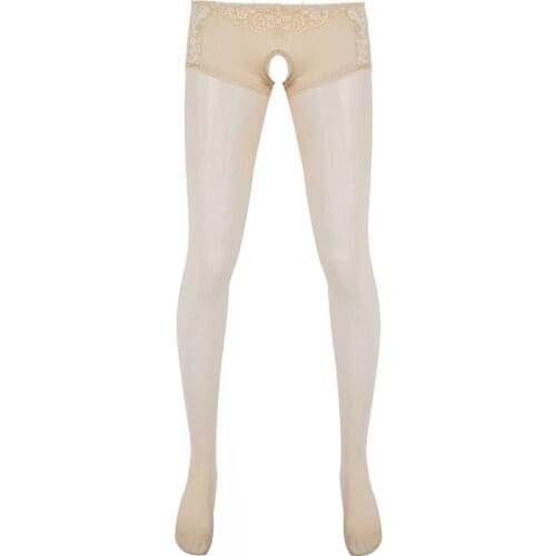 Men Tranparent Panties Sissy Sheer Open Croch Sexy Lingerie Crotchless Pantyhose Stockings Stretchy Long Pants Legging Nightwear