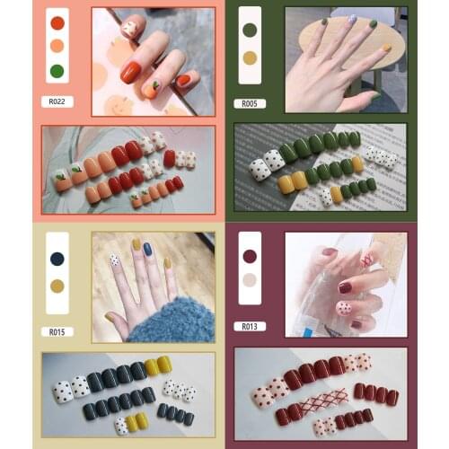24Pcs/Set Full Cover Fake Nail Stickers with Glue Classic Charming Finger False Nail Cover Nail Orange Fruit Art