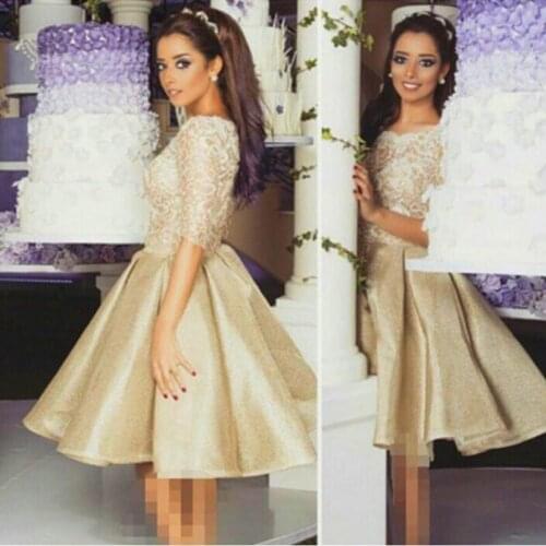 Cheap Homecoming Dresses Half Sleeve Lace A Line Prom Gowns Crew Neck Ruffle Party Dress Custom made Special Occasion Dress