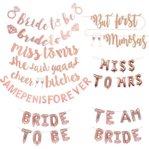 Single Rose Gold Wedding cheers bitches Bachelor Decoration Banner Hen Party Supplies Wedding Bride To Be Pull Flag