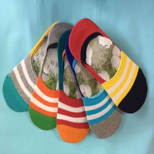 Solid Color Non-Slip Hosiery Women Girls Striped Cotton Silicone Invisible Short Boat Socks Cute 5pair/lot