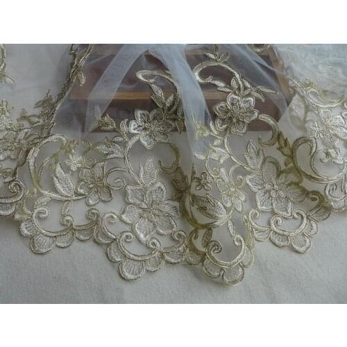 3 Yards Antique Emboidered Gold Alencon Corded Lace Trim In Gold With Mesh Corded For Couture 11" Wide