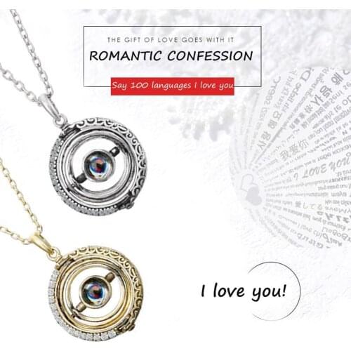 100 Language I Love You Projection Necklace For Women Astronomical Necklace Jewelry Pendant Love Rhinestone Ball Memory Fas W1K1
