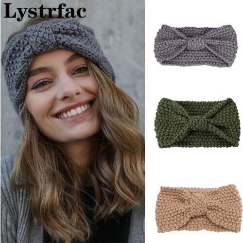Lystrfac Autumn Winter Wool Knit Headband for Women Girls Wide Cross Knot Hairband Warm Bandanas Ladies Vintage Hair Accessories