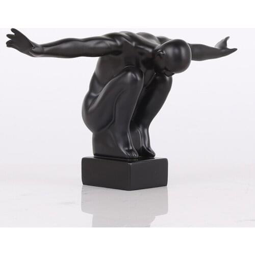 European-style Black Resin Human Body Sculpture Wings Spreader Figure Figurines Crafts Living Room Human Body Boy Ornaments Gift