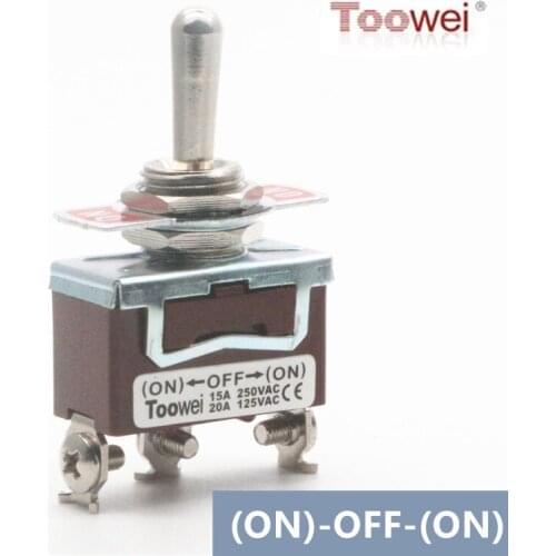 Toowei T701MW 3 pins momentary toggle switch (ON)-OFF-(ON) 15A 250V/ 20A 125V SP3T/ Assembly hole 12mm/ Scraw contact