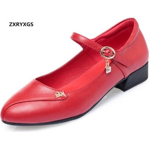 2020 Spring Pointed Women Shoes Genuine Leather Shoes Low Heels Large Size Glamour Fashion Shoes Non-slip Soft Comfortable Shoes