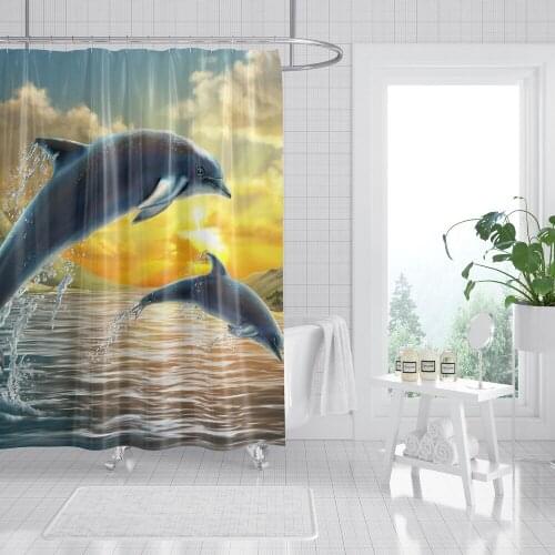 Dolphin Shower Curtains Animal Pattern Waterproof Frabic Polyester Bathtub Curtain Bathroom Decoration 180*180cm