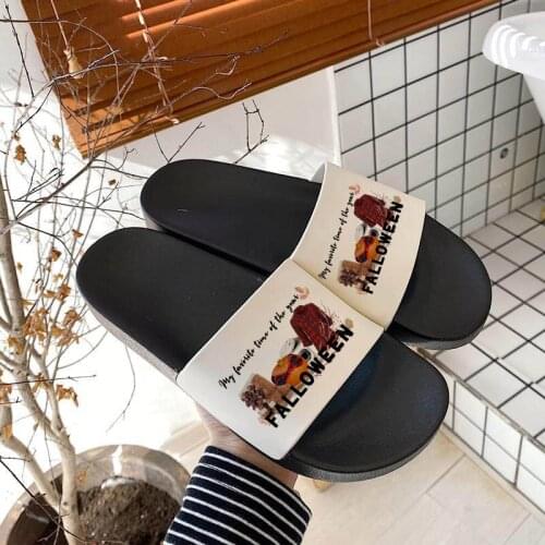 Women Shoes 2021 Falloween Pattern Vintage Outdoor Flip Flops Shoes for Woman Summer Beach Open Toe Printed Non-slip Sandals