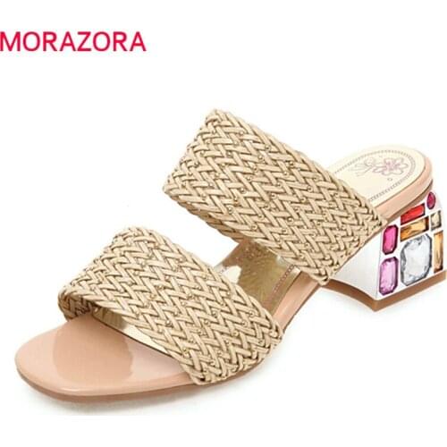 MORAZORA plus size 33-46 summer shoes woman fashion elegant women slippers comfortable pu leather women mules shoes white