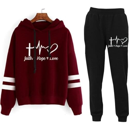 Women Tracksuit Jogger Pants Pullover Hoodies Sweatshirt Two Piece Set Spring Autumn Print Casual Outfits Suit Female Sportswear