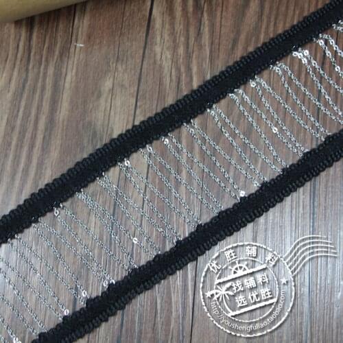1Yard Black Beaded Embroidered Metal Chain Crochet Woven Lace Trim Fabric Handmade DIY Accessories Cuff Hem Sewing Craft Ribbons