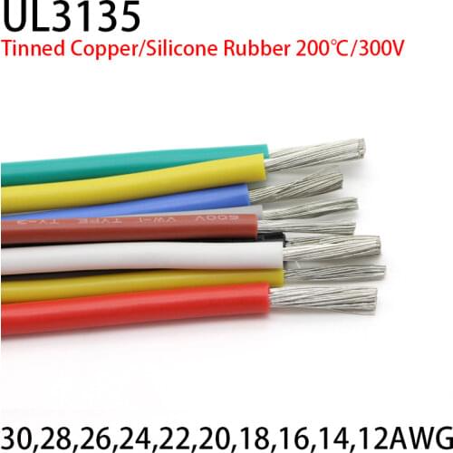 1M 28AWG UL3135 Silicone Rubber Wire Electron Copper Cable Insulated LED Lamp Lighting Cable Soft Flexible High Temperature Line