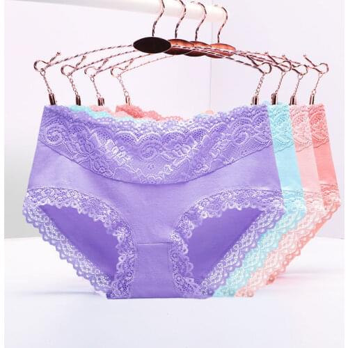 3PCS Sexy Lace Panties For Women Underwear Fashion Solid Color Lingerie Comfort Briefs Cotton Mid Rise Panties Female Underwear