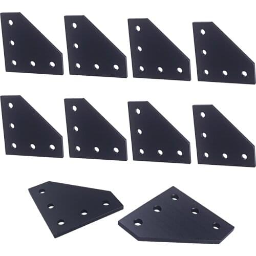 3D Printer 90 Degree 60 x 60 x 4MM L type with 5 Hole Black Joining Plates for CNC 2020 V-slot Aluminum Profiles Pack of 10