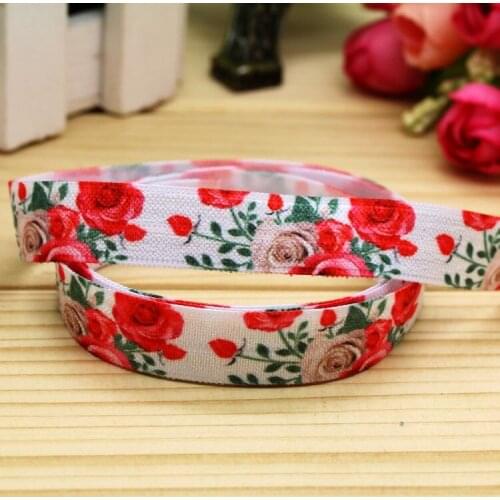 5/8'' Free shipping Fold Elastic FOE flowers rose printed headband headwear hairband diy decoration wholesale OEM P5715