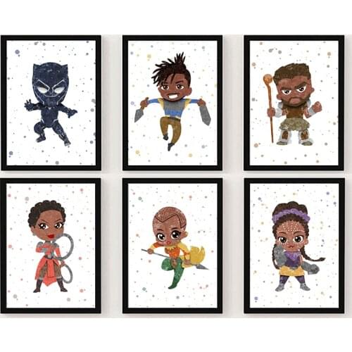Watercolor Marvel Movie Black Panther Superheroes Poster Wall Art Picture Bedroom Nursery Canvas Painting Home Decor