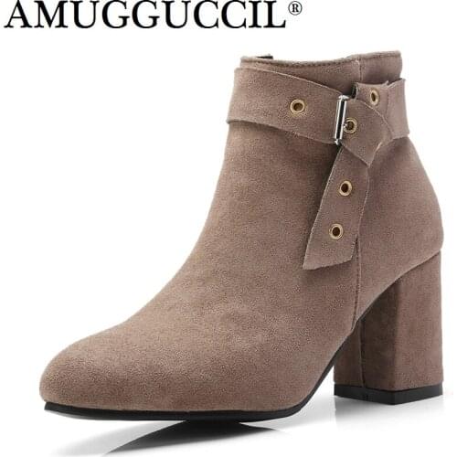 Plus Big Size 34-48 Black Khaki Gray Zip Buckle Fashion Spring Autumn High Heel Female Ladies Women Boots X1783