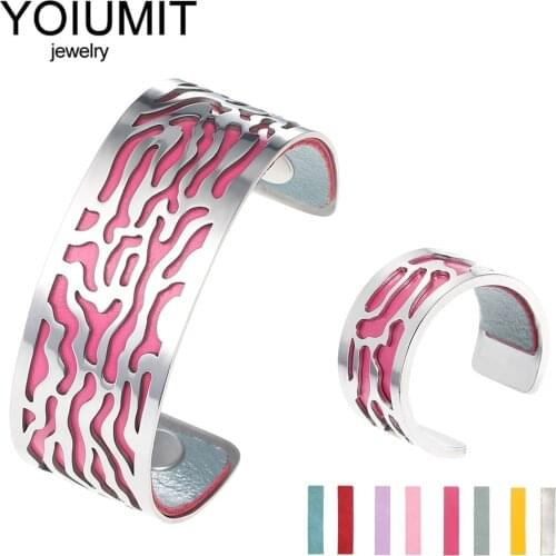 Yoiumit Stainless Steel Bangles Cuff Bracelets Ring Set Manchette Argent Women Jewelry Interchangeable Leather Bijoux Femme