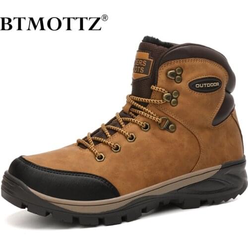 Brand Men Winter Snow Boots Casual Leather Sneakers Super Warm Mens Boots Outdoor Male Hiking Boots Wear-resistant Rubber Shoes