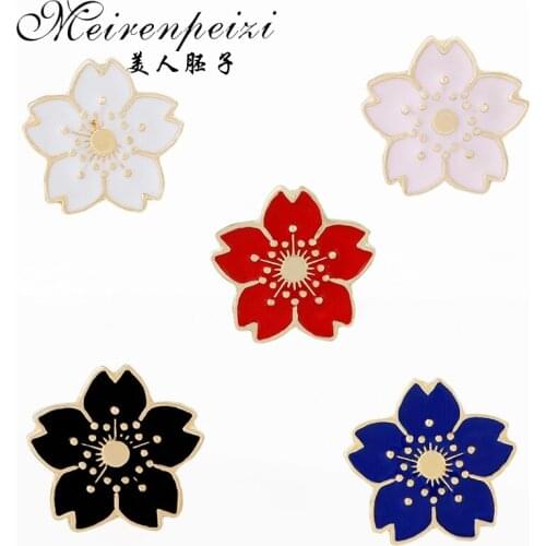 Colorful Cherry Blossom Flower Badge Brooch Pins Sakura Flower Enamel Pins Jewelry Apparel Canvas Bag Shirt Decoration Pin