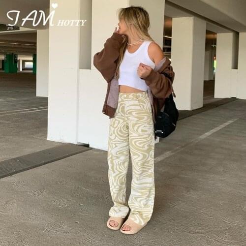 Fashion Harajuku Y2K Zebra Print Straight Pants Women Aesthetic Baggy High Waist Casual Vintage Streetwear Female 2020 Iamhotty