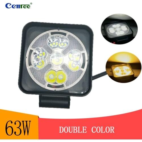 CENREE Double Color 12V 24V Car LED Work Light Bar 63W 4X4 Offroad headlight 21SMD spotlights for SUV ATV motorcycle Flashing