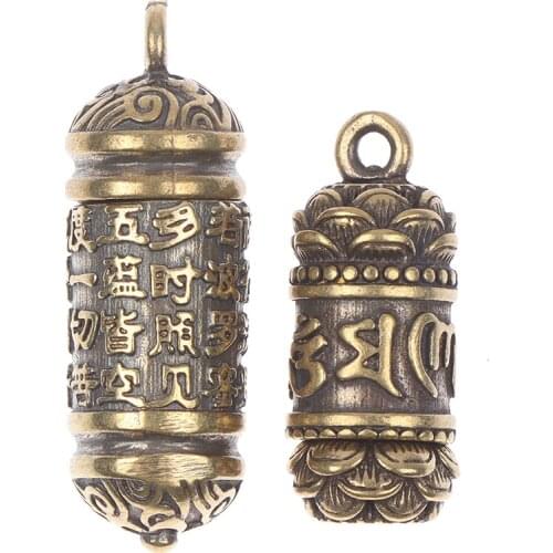 Brass Buddha GuanYin Sutra Cylinder Pendant Keychain Pill Box Medicine Case