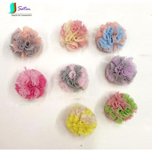 Diy 2.5cm Korean Version Of The Mesh Flower Ball Two-color Lace Flower Yarn Hair Accessory Decoration Colorful 50pcs/lot S504P