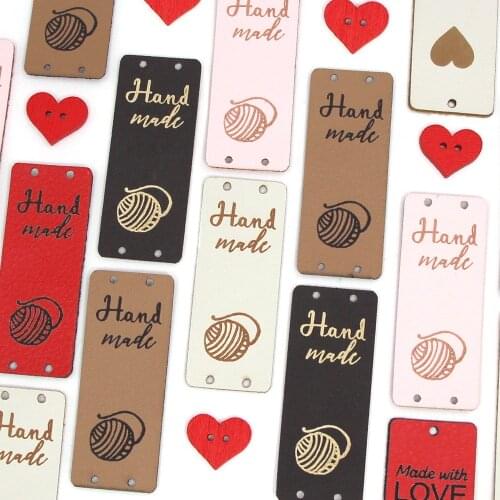 Labels Tags For Handmade Leather Tags For Clothes Hand Made Label With Ball Sewing Knitting Label DIY Gifts Hats Bags 20Pcs