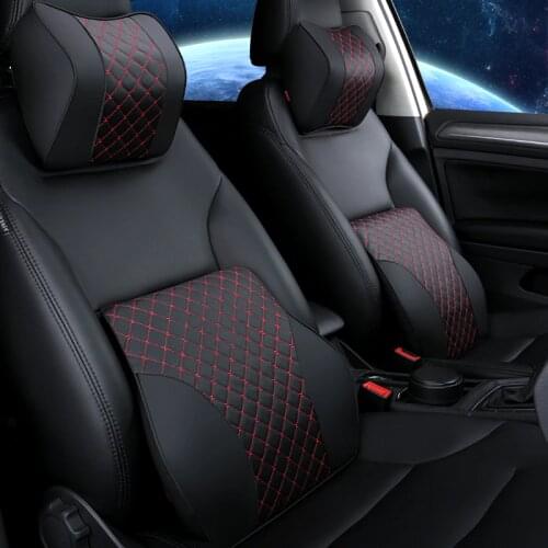 4colors leather Car waist seat support memory cotton headrest for seat lumbar pillow driver car with four seasons cushion pad