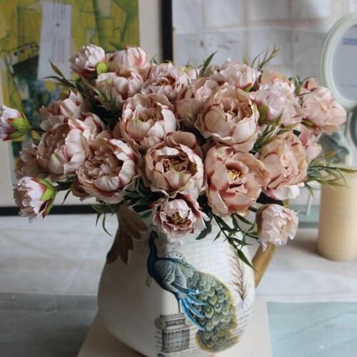 Artificial Flowers Peony Floral Bouquet Mini Wedding Bride Decoration Party European Vase Candy Table Home Decor Arrangemen A3D1