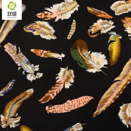 Artificial Silk Stretch Twill Printing Feather Pattern Satin Fabric Fashion Clothing For Shirt Scarf and Skirt 50X150CM SC006