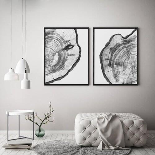 Tree Ring Log Slice Canvas Painting Black And White Tree Wall Art Print Wood Poster Modern Wall Decoration Painting In The Livin