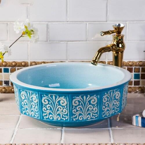China Artistic Handmade Ceramic Bathroom Sinks Lavobo Round Counter top bathroom sink bowls bathroom sinks